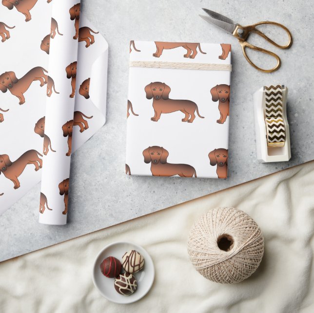 Röd Sable Slät Päls Dachshund Söt Hund Mönster Presentpapper (Hantverk)