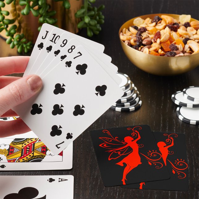 Röd sagolik silhuett av fe Elegant bevingad fantas Casinokort (Skapare uppladdad)
