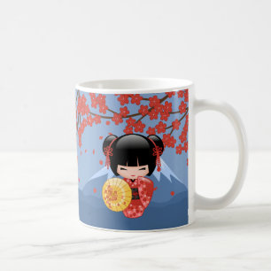 Röd Sakura Kokeshi docka - gullig Geishaflicka Kaffemugg