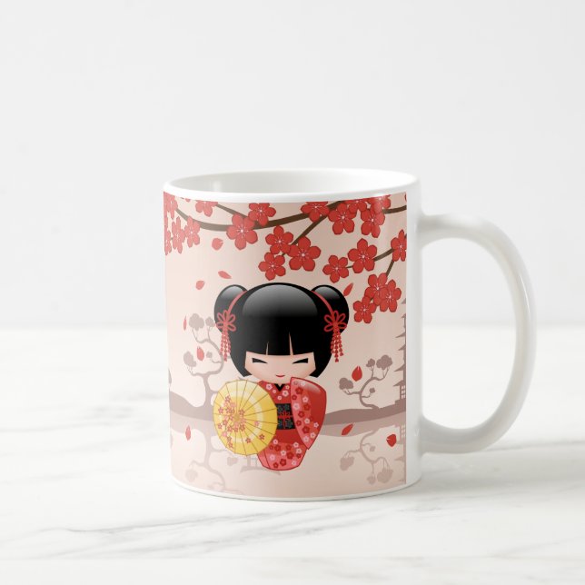 Röd Sakura Kokeshi docka - japansk Geisha Kaffemugg (Höger)
