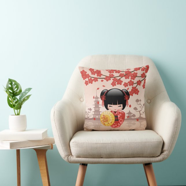 Röd Sakura Kokeshi-docka - Japansk geisha Kudde (Stol)