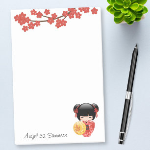 Röd Sakura Kokeshi docka - japansk Geisha Post-it Block