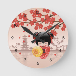 Röd Sakura Kokeshi-docka - Japansk geisha Stor Klocka