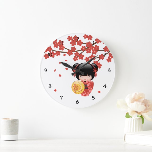 Röd Sakura Kokeshi-docka - Japansk geisha Stor Klocka (Hem)