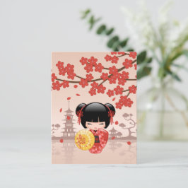 Röd Sakura Kokeshi-docka - Japansk geisha Vykort