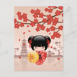Röd Sakura Kokeshi-docka - Japansk geisha Vykort