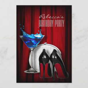 röd såle stiletto flickig martini cocktailparty inbjudningar