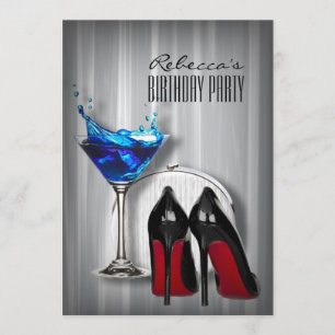 röd såle stiletto martini flickig födelsedagsfest inbjudningar