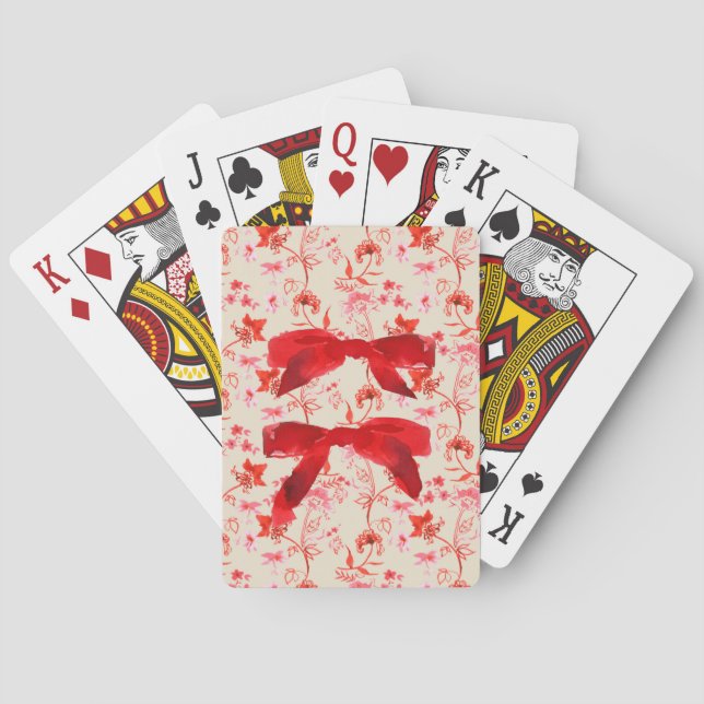 Röd sammetsbåge Chintz spelkärror Casinokort (Baksidan)