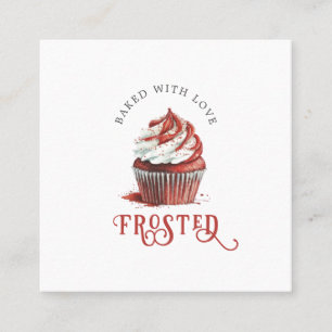 Röd sammetsbakare Cupcake-logotyp Kalligrafi manus Fyrkantigt Visitkort