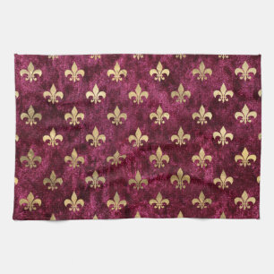 Röd sammetsfleur de lis Mardi Gras Orleans-mönster Kökshandduk