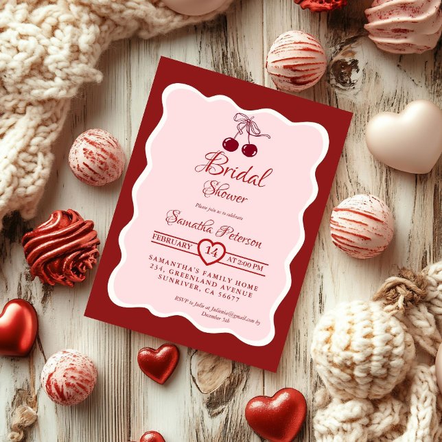 Röd sammetsvalentin körsbärsbåge Bröllopsfest Inbjudningar (Skapare uppladdad)