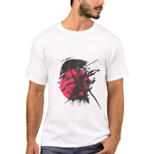 Röd Samuraj Krigare Bläck Konst T-Shirt | Japansk