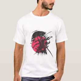 Röd Samuraj Krigare Bläck Konst T-Shirt | Japansk 