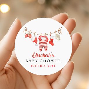 Röd Santa Baby Baby Shower Runt Klistermärke