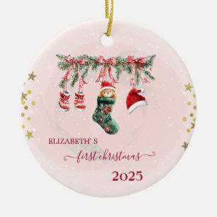 Röd Santa Baby Björn Juldukke Högtid Julgransprydnad Keramik