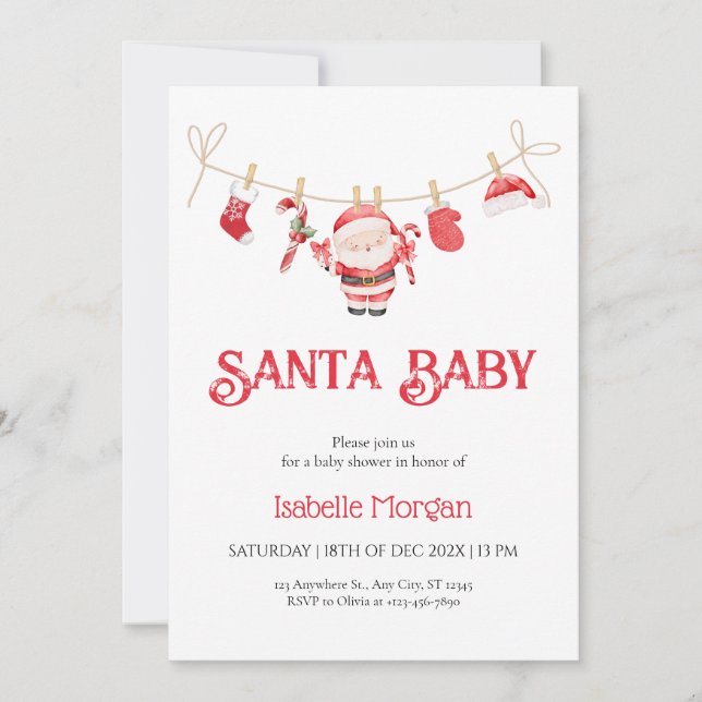 Röd Santa Baby Jul Baby Shower Inbjudan (Framsida)