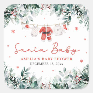 Röd Santa Baby Jul Babykläder Baby Shower Fyrkantigt Klistermärke