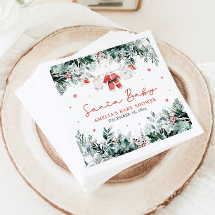 Röd Santa Baby Jul Babykläder Baby Shower Pappersservett