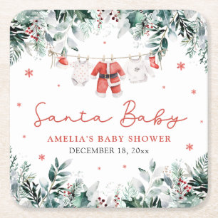 Röd Santa Baby Jul Babykläder Baby Shower Underlägg Papper Kvadrat
