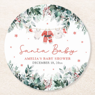 Röd Santa Baby Jul Babykläder Baby Shower Underlägg Papper Rund