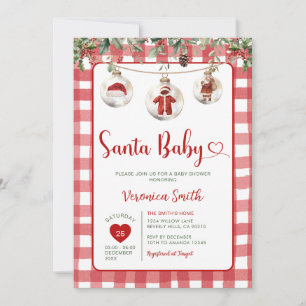 Röd Santa Baby Shower Klädstreck Jul Blommig Inbjudningar