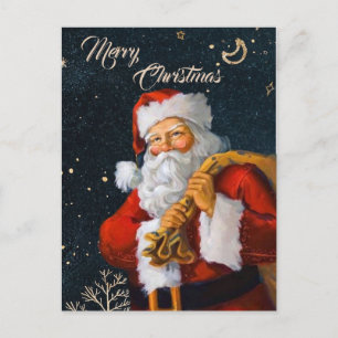 röd Santa på mörk blått vattenfärgsbakgrund Vykort