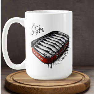 Röd Sardinekonstburk Anpassad Monogram Namn Kaffemugg