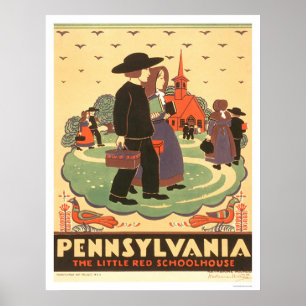 Röd Schoolhouse Amish 1938 WPA Poster