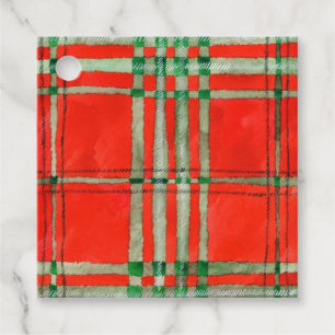RÖD SCOTT TARTAN Fyrkantiga presentkortsetiketter Gåvor Etiketter