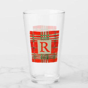 RÖD SCOTT TARTAN Pintglas + Initialer Glaskopp