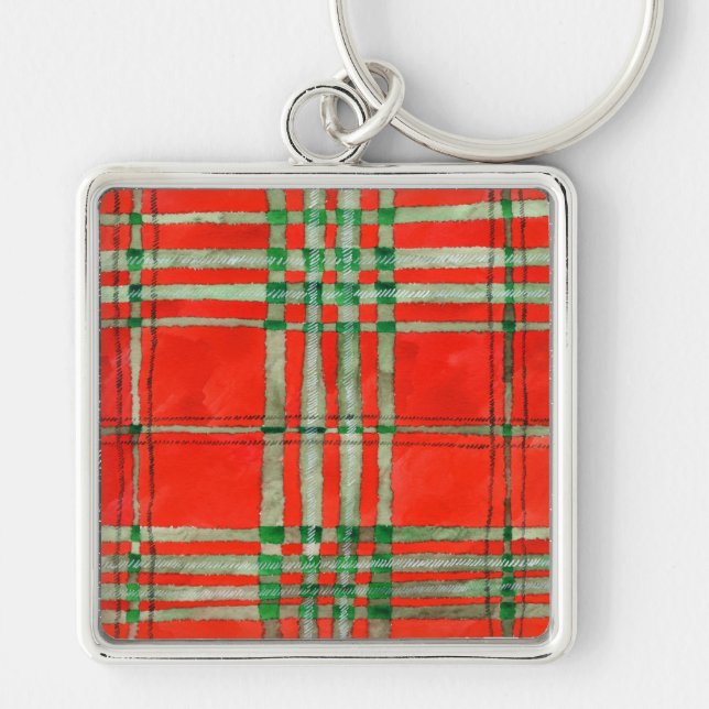 RÖD SCOTT TARTAN Premium fyrkantig nyckelring (Framsidan)