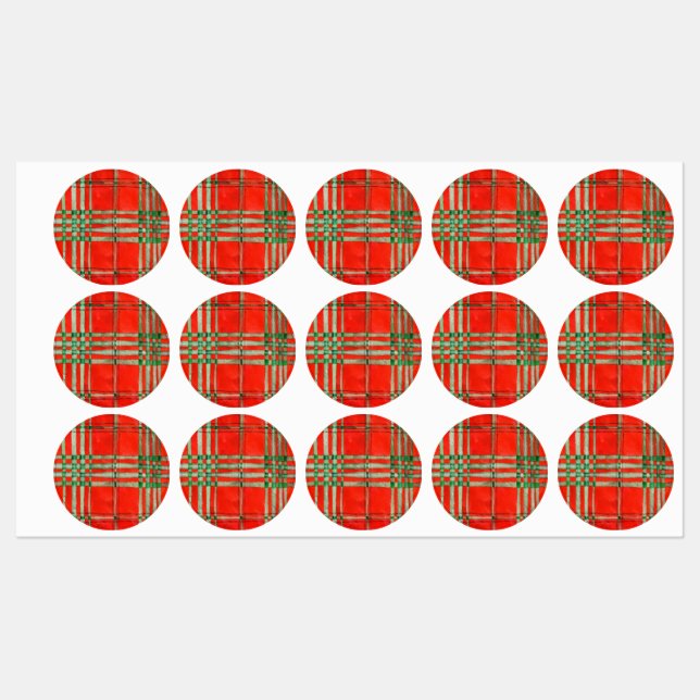 RÖD SCOTT TARTAN Vattentåliga Etiketter (Ark)