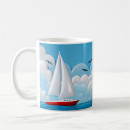 Röd segelbåt Moln Kaffemugg