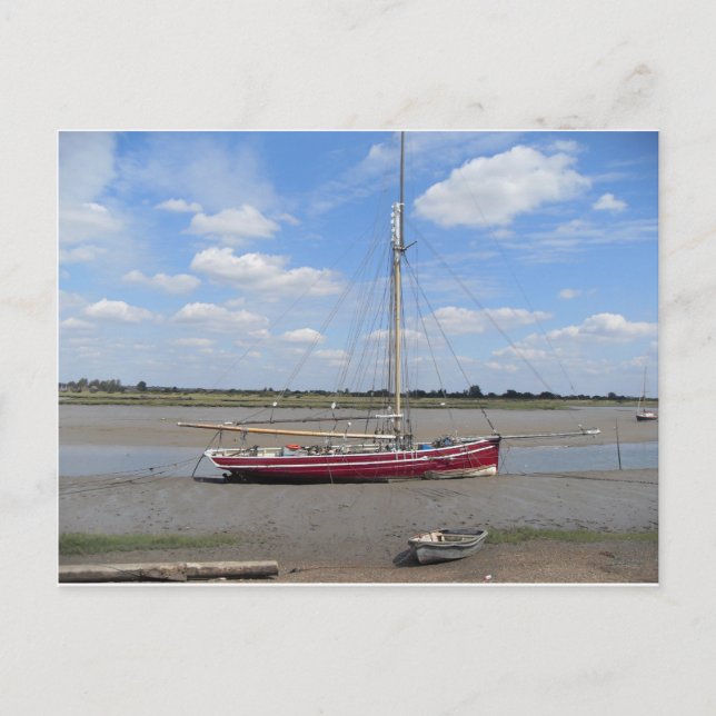 Röd segelbåt vykort (Framsida)