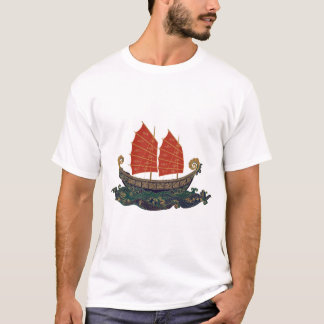 Röd segeljunkbåt kinesiskt skatteskepp T-shirt