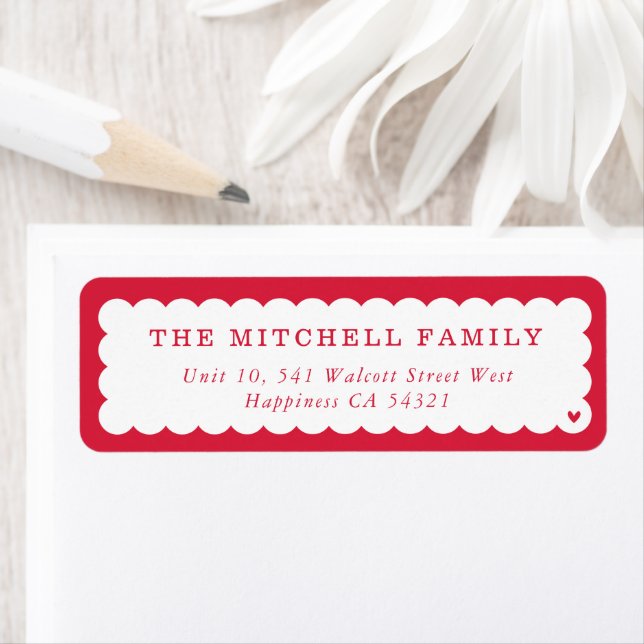 röd SENDER (SENDER, modern, minimal scallop-bander Returadress Etikett (Insitu)