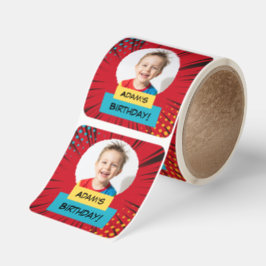 Röd serie födselsdag med bild fyrkantigt klistermärke