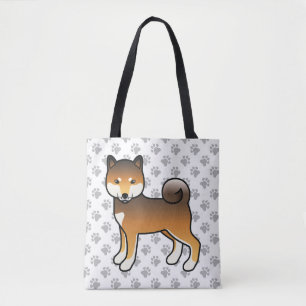 Röd sesam Shiba Inu söt tecknad hund & tassar Tygkasse