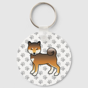 Röd sesam Shiba Inu Tecknad hund & tassar Nyckelring