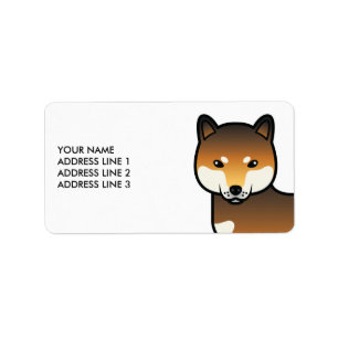 Röd Sesame Shiba Inu Tecknad Hund & Anpassad Text Adressetikett