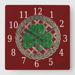 Röd Shamrock och keltiska knoppar Fyrkantig Klocka