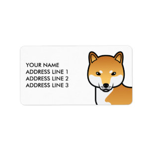 Röd Shiba Inu Söt Tecknad Hund & Anpassad Text Adressetikett