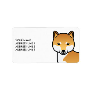 Röd Shiba Inu Söt Tecknad Hund & Anpassad Text Adressetikett