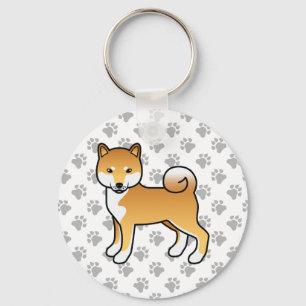 Röd Shiba Inu Söt Tecknad Hund & Tassar Nyckelring