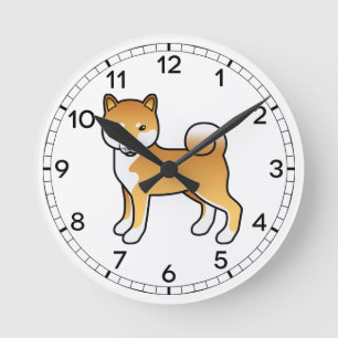 Röd Shiba Inu Söt Tecknad Hundillustration Rund Klocka