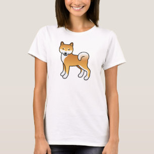 Röd Shiba Inu Söt Tecknad Hundillustration T Shirt
