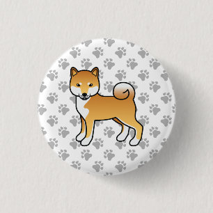 Röd Shiba Inu Söt Tecknad Hundillustration & Tassa Knapp