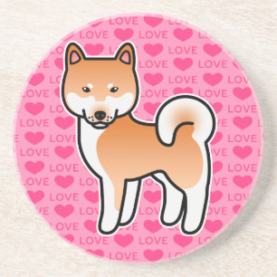 Röd Shiba Inu Tecknad Hund På Rosa Underlägg