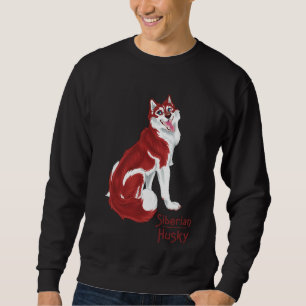 Röd Siberian husky med text Lång Ärmad Tröja